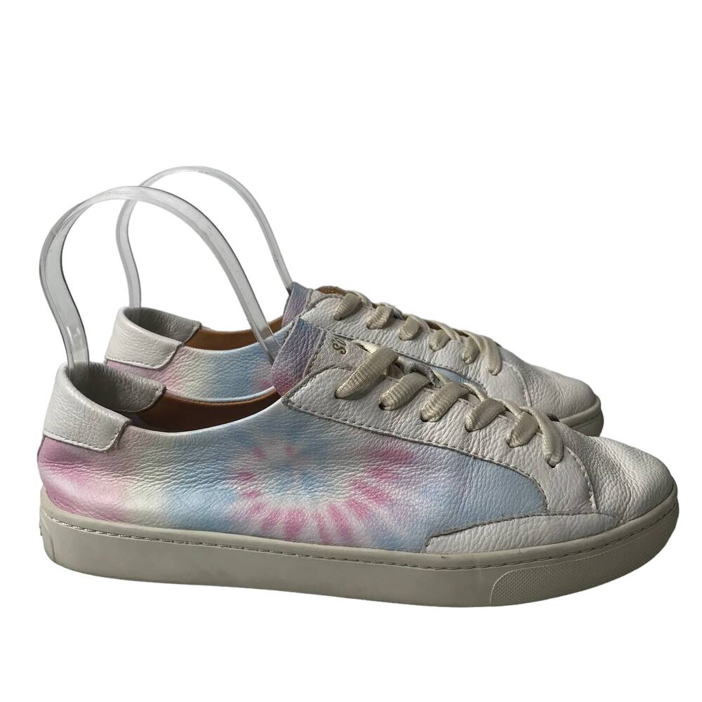 Soludos Ibizia Tennis Shoe Womens 10 Pink Blue Tie Dye Leather Sneakers Lace Up